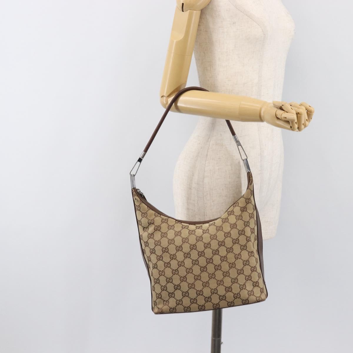 GUCCI GG Canvas Shoulder Bag Beige Silver 001 3814 Auth hk4055