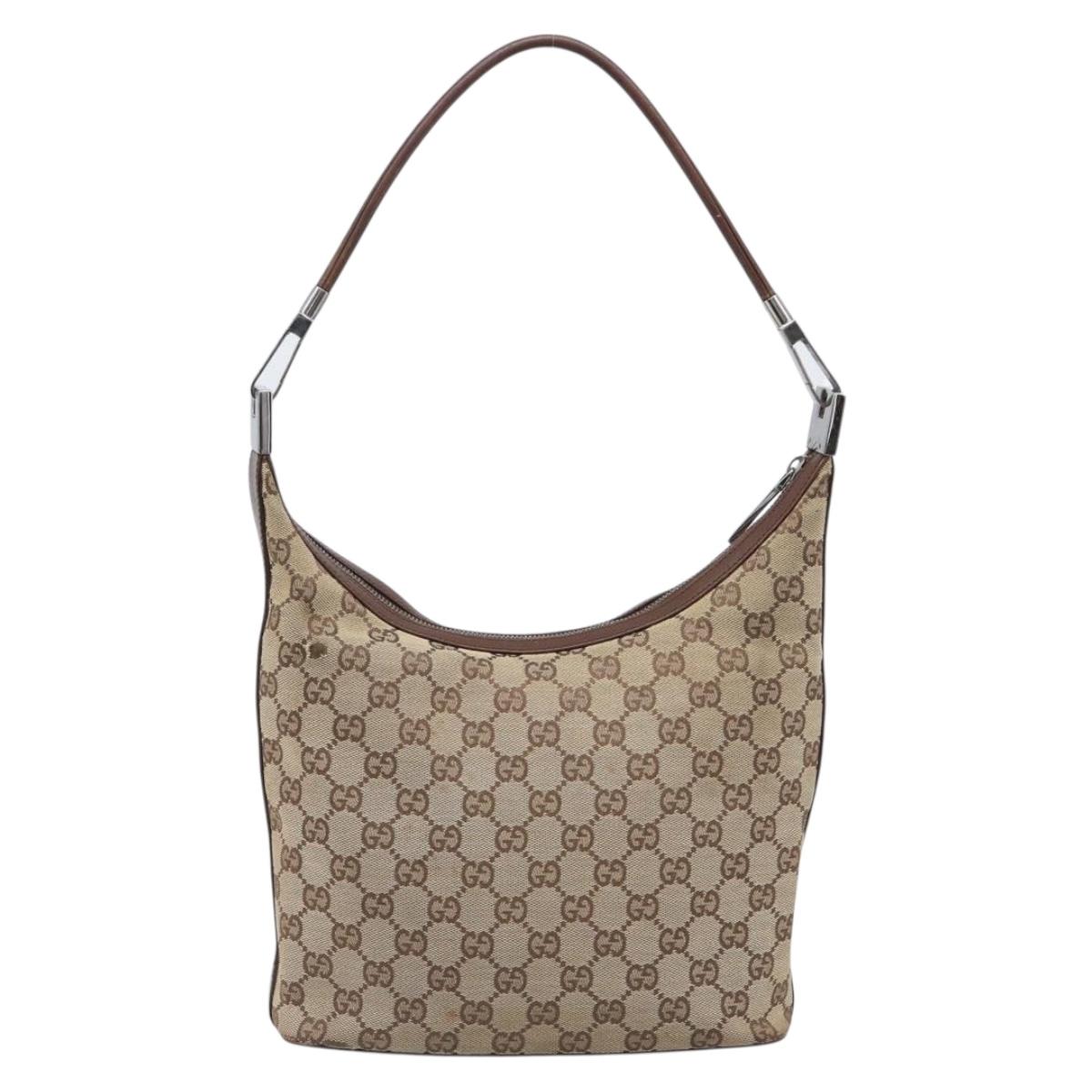 GUCCI GG Canvas Shoulder Bag Beige Silver 001 3814 Auth hk4055