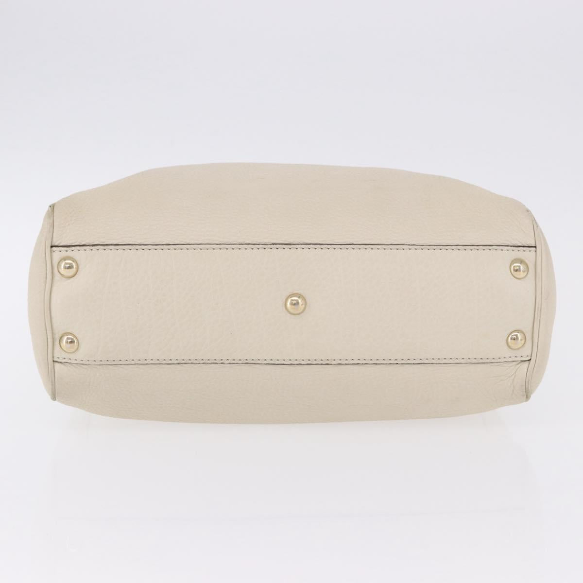GUCCI Bamboo Hand Bag Leather White Gold 336032 Auth hk4056