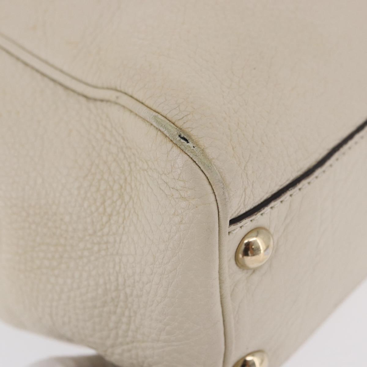 GUCCI Bamboo Hand Bag Leather White Gold 336032 Auth hk4056