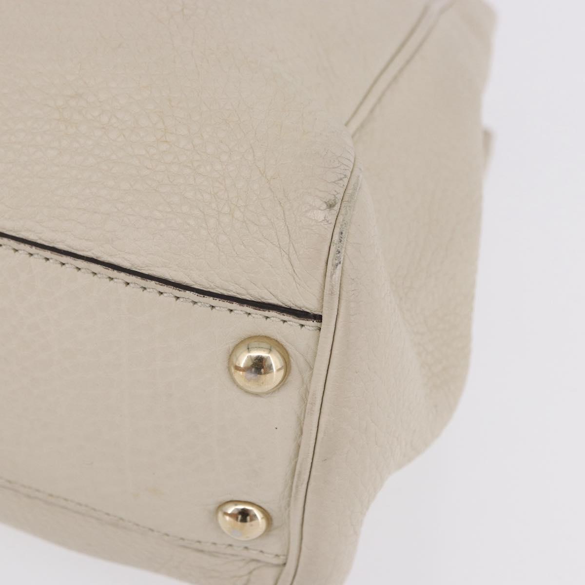 GUCCI Bamboo Hand Bag Leather White Gold 336032 Auth hk4056
