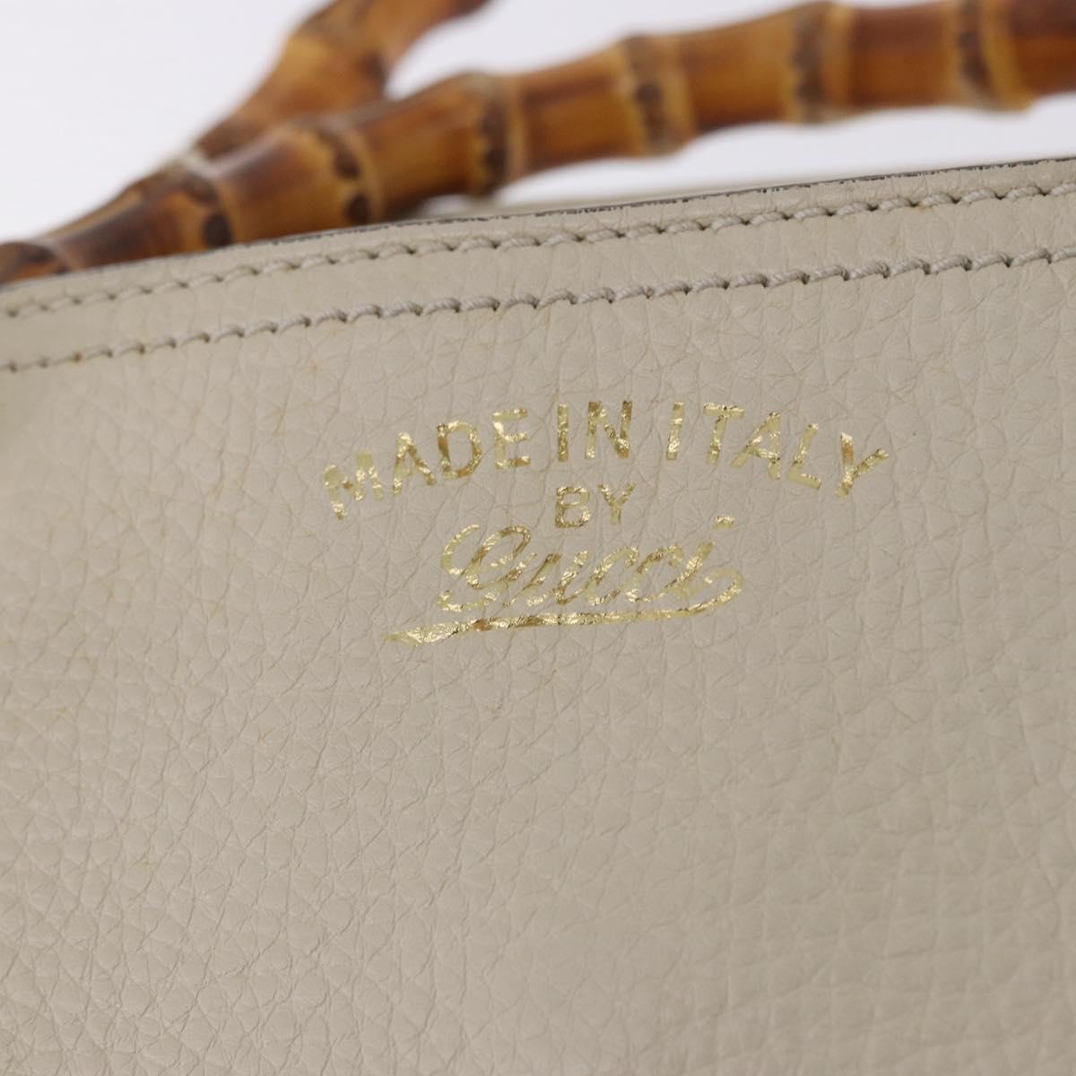 GUCCI Bamboo Hand Bag Leather White Gold 336032 Auth hk4056