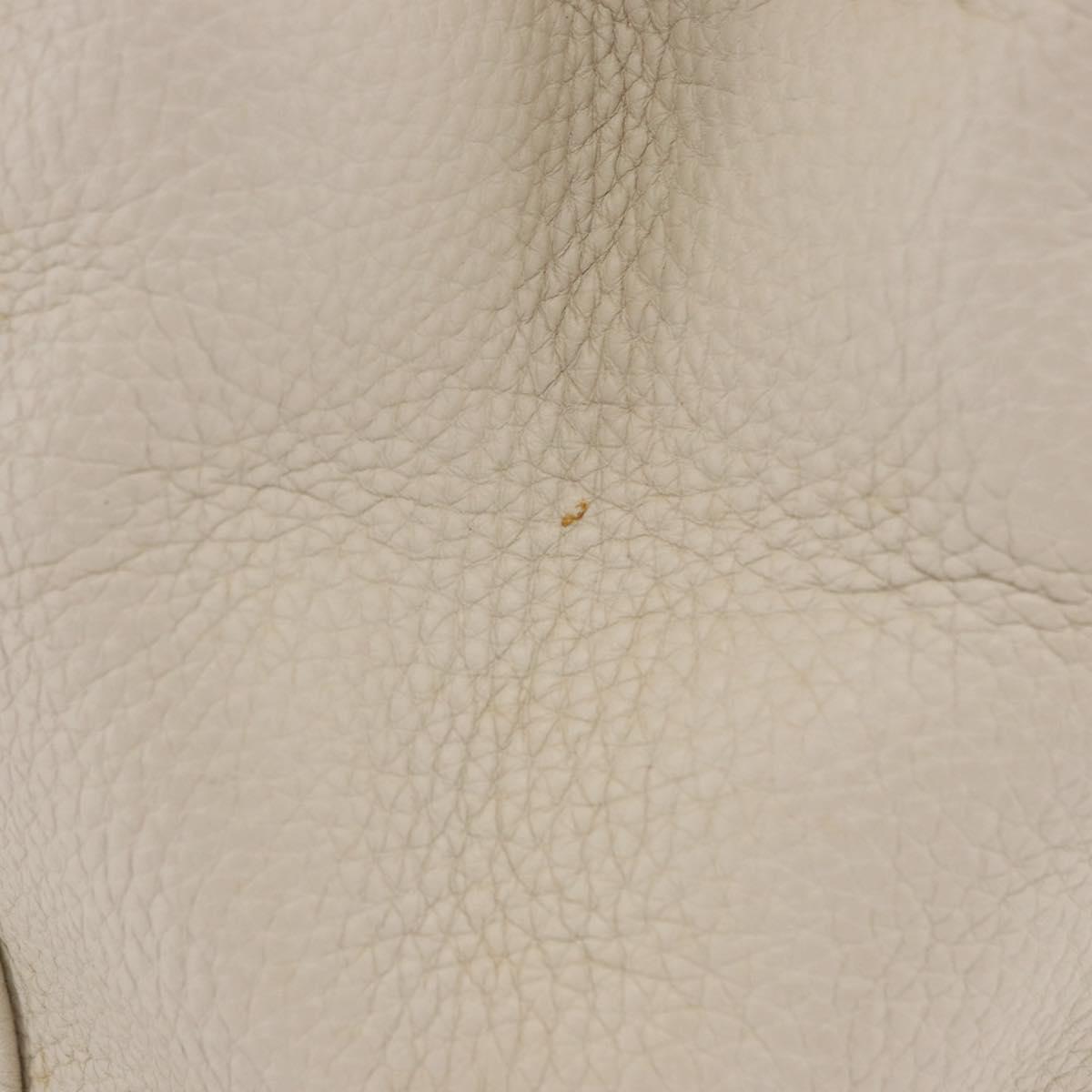 GUCCI Bamboo Hand Bag Leather White Gold 336032 Auth hk4056