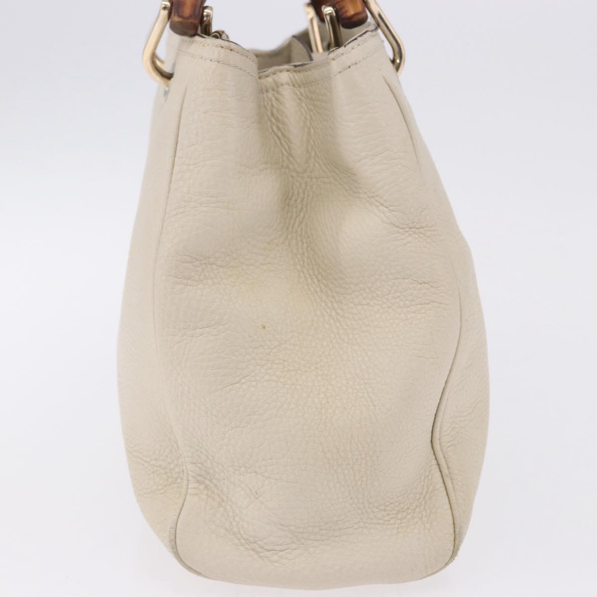 GUCCI Bamboo Hand Bag Leather White Gold 336032 Auth hk4056
