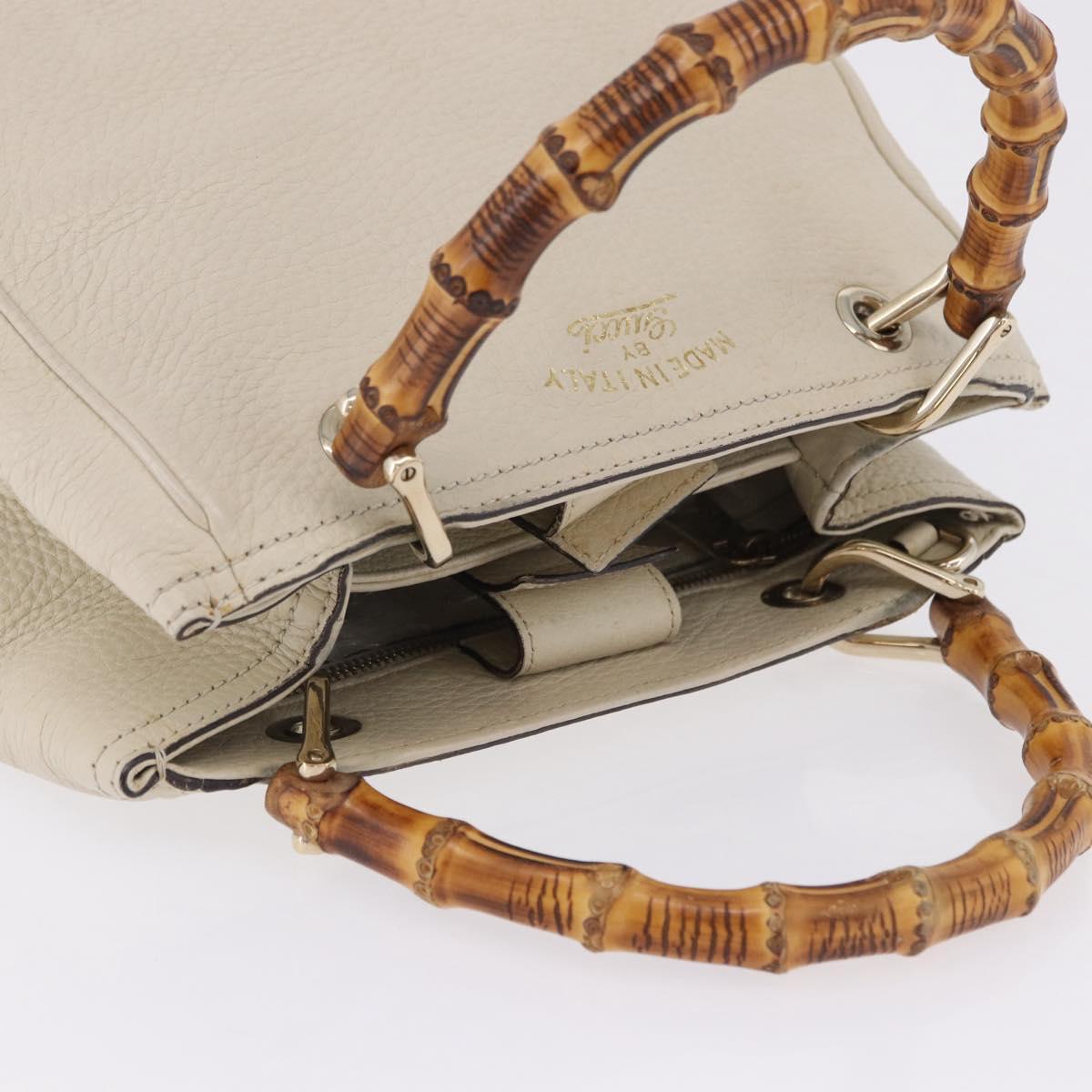 GUCCI Bamboo Hand Bag Leather White Gold 336032 Auth hk4056