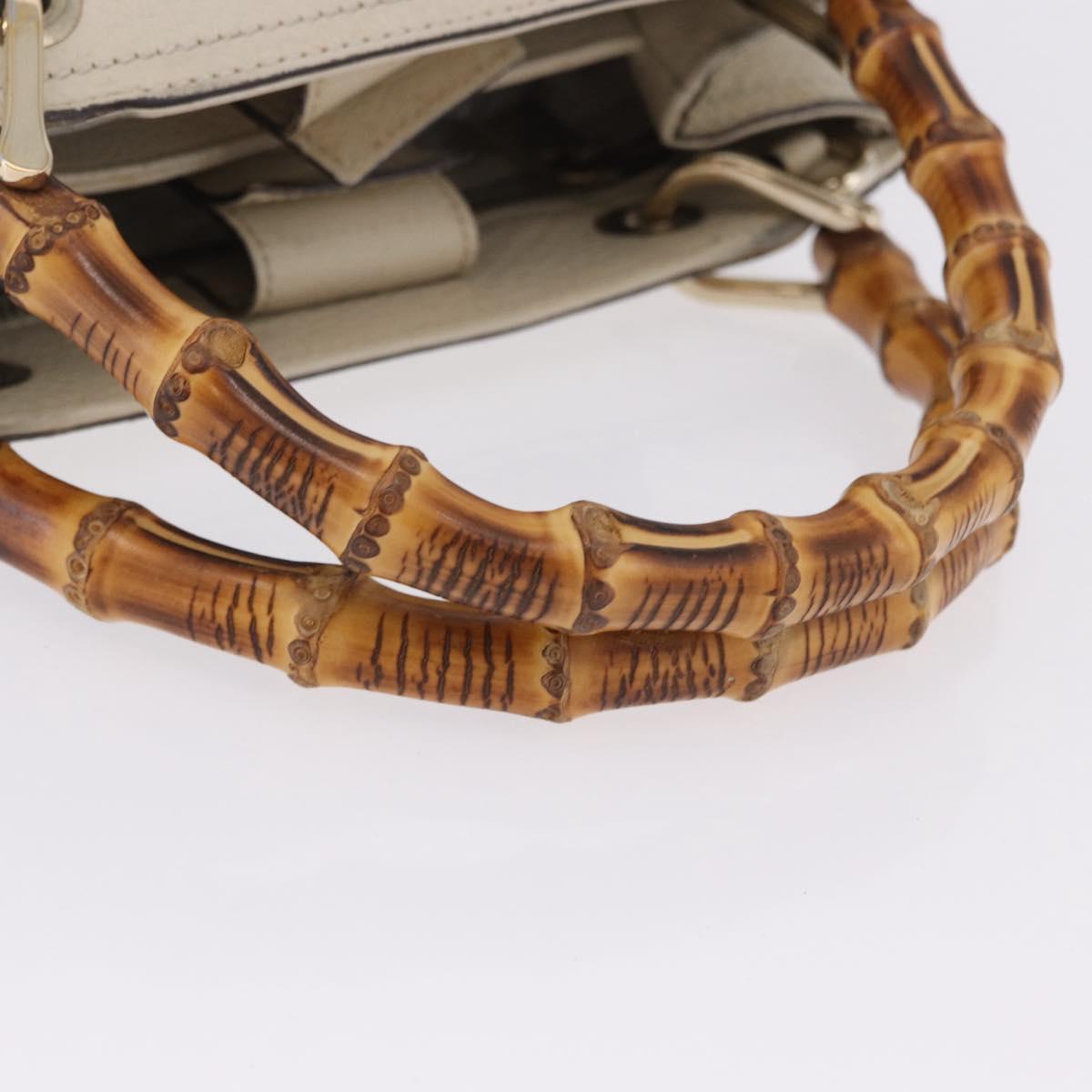 GUCCI Bamboo Hand Bag Leather White Gold 336032 Auth hk4056