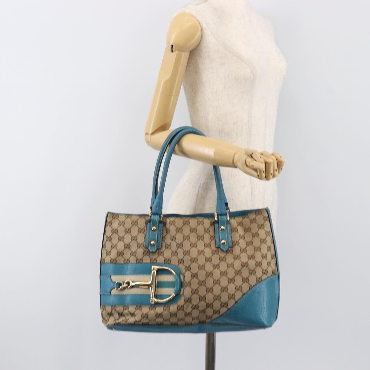 GUCCI GG Canvas Sherry Line Horsebit Tote Bag Beige Gold 137385 Auth hk4057A