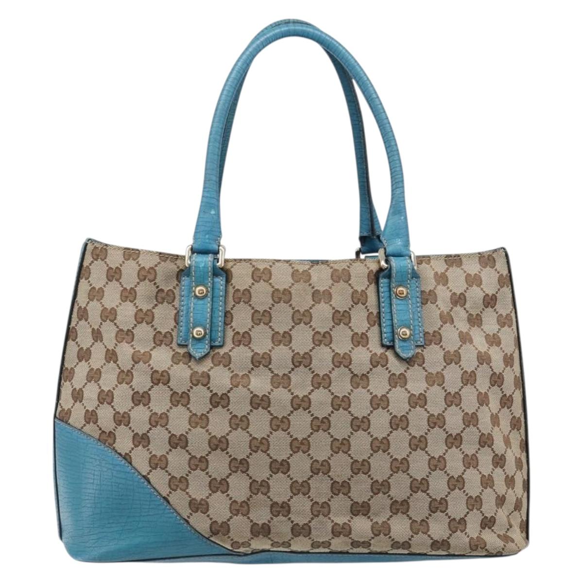 GUCCI GG Canvas Sherry Line Horsebit Tote Bag Beige Gold 137385 Auth hk4057A