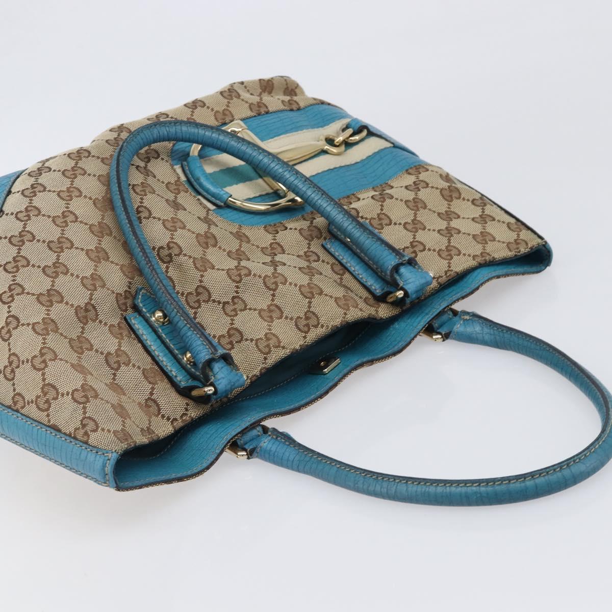 GUCCI GG Canvas Sherry Line Horsebit Tote Bag Beige Gold 137385 Auth hk4057A