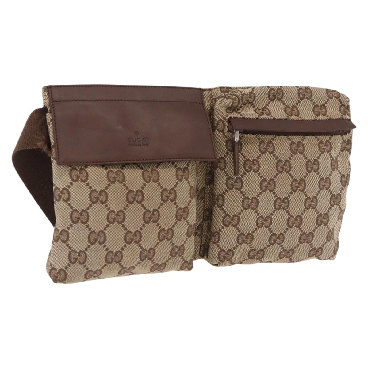GUCCI GG Canvas Waist Bag Beige Silver 018 1621 Auth hk4059