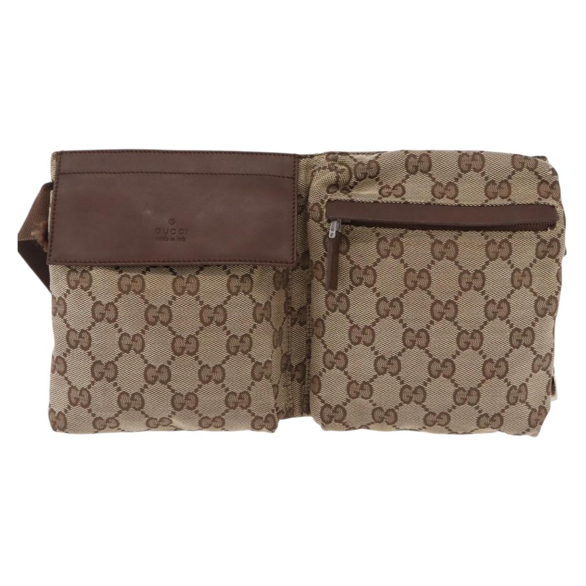 GUCCI GG Canvas Waist Bag Beige Silver 018 1621 Auth hk4059