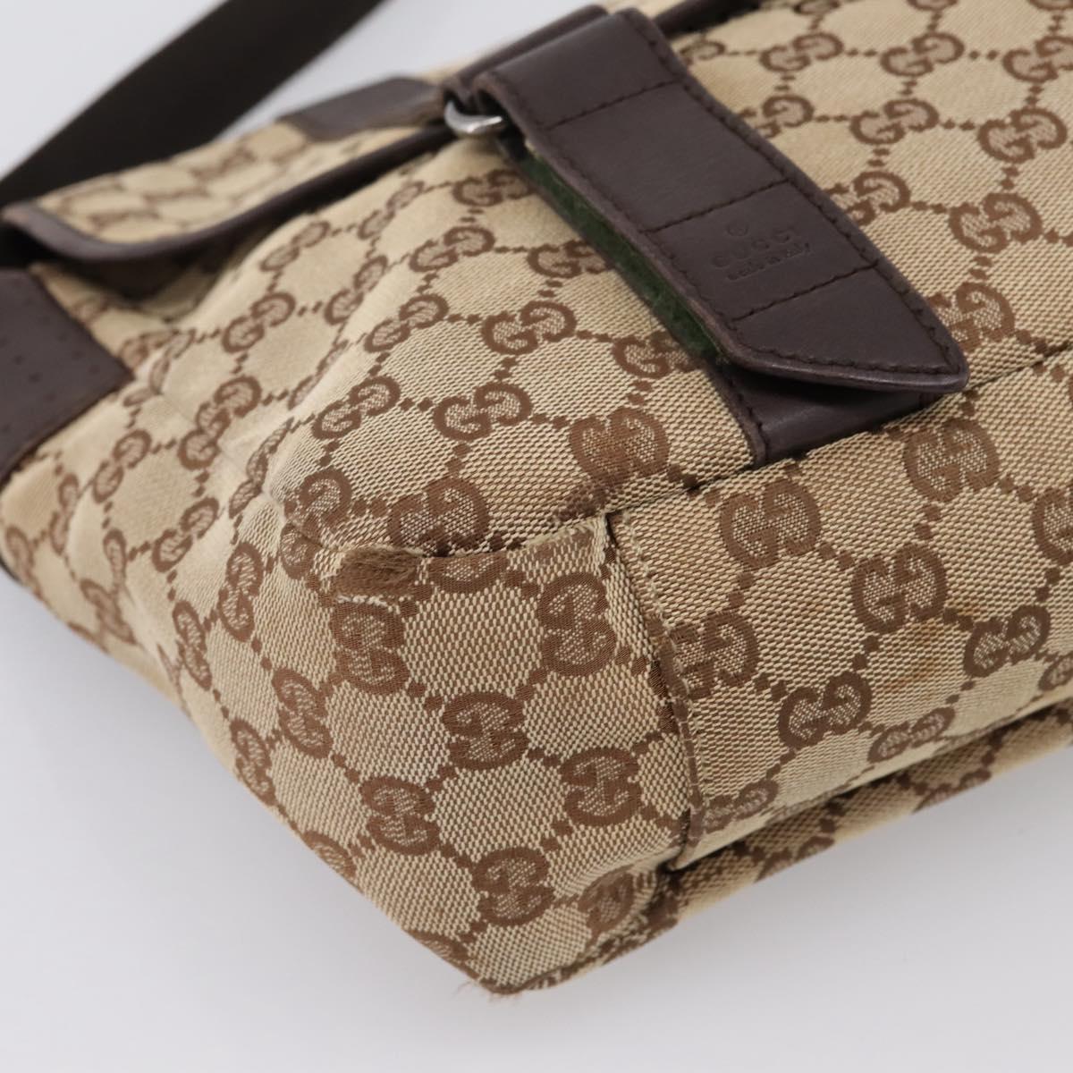GUCCI GG Canvas Shoulder Bag Beige Silver 145859 Auth hk4060