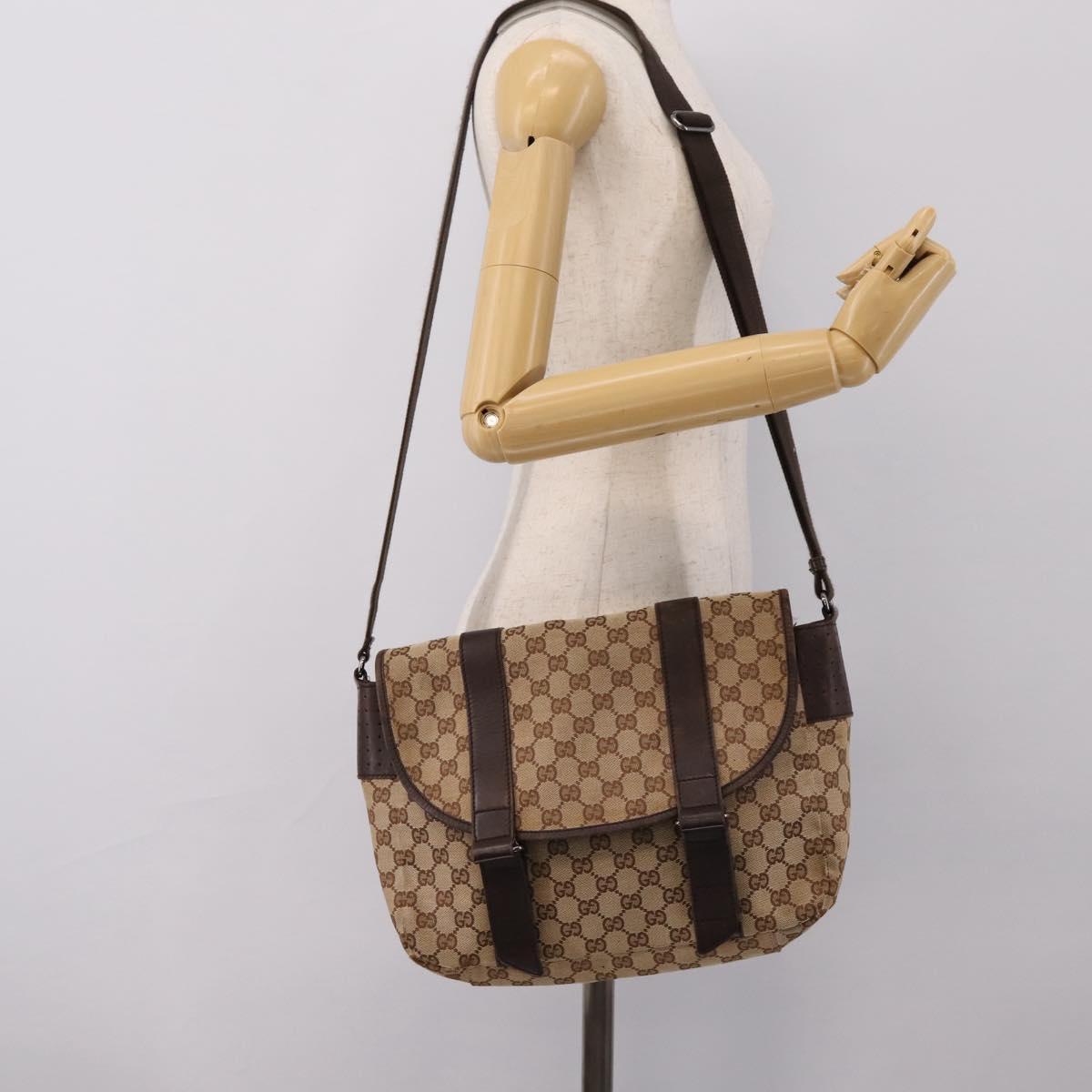 GUCCI GG Canvas Shoulder Bag Beige Silver 145859 Auth hk4060