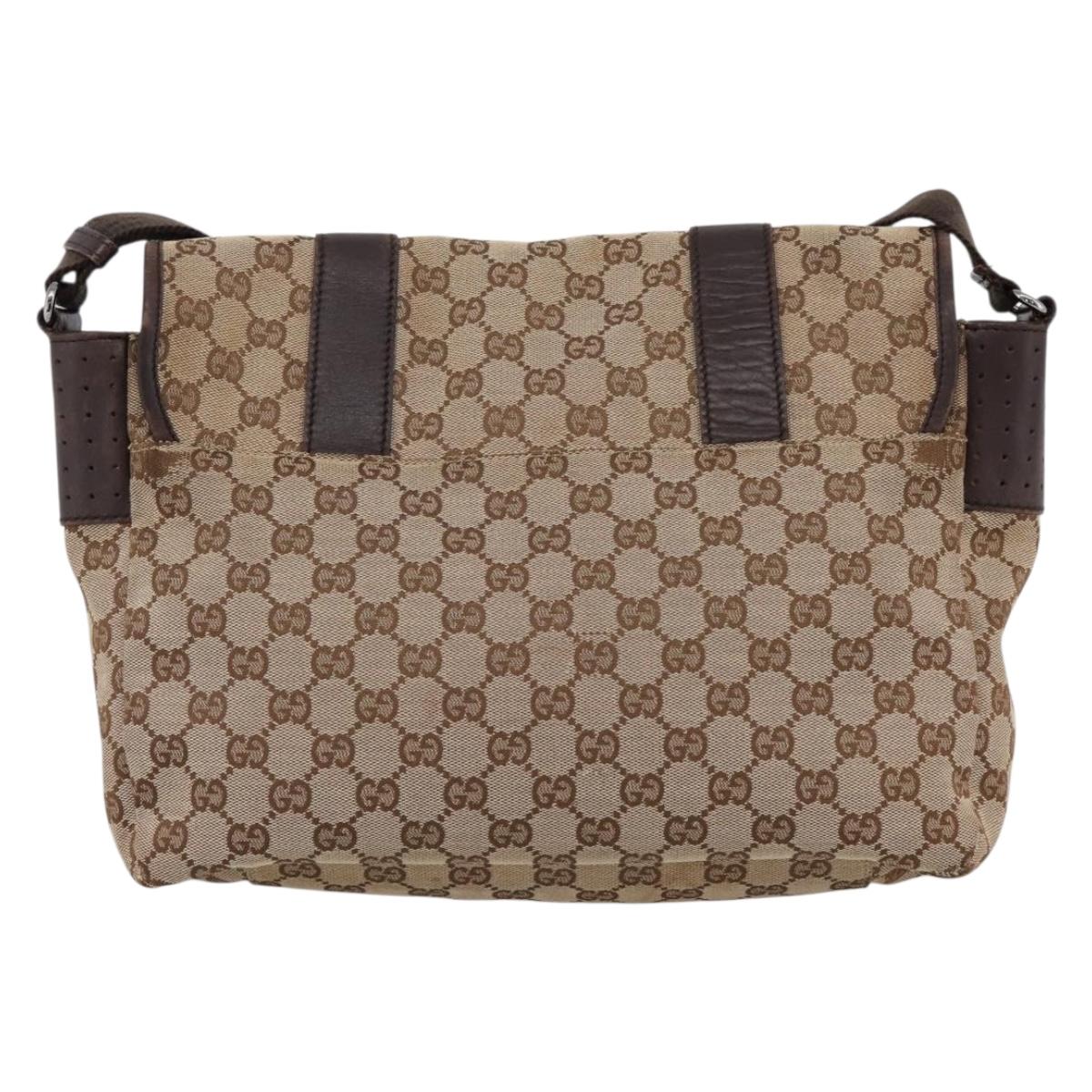 GUCCI GG Canvas Shoulder Bag Beige Silver 145859 Auth hk4060