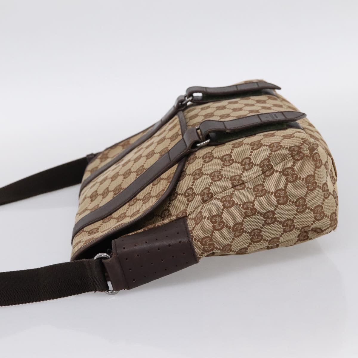 GUCCI GG Canvas Shoulder Bag Beige Silver 145859 Auth hk4060