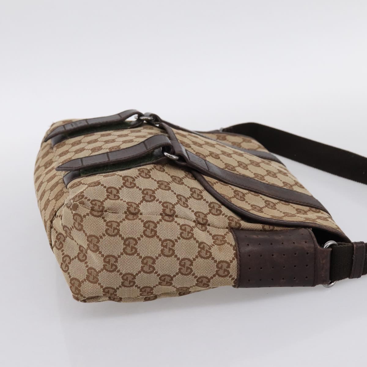 GUCCI GG Canvas Shoulder Bag Beige Silver 145859 Auth hk4060
