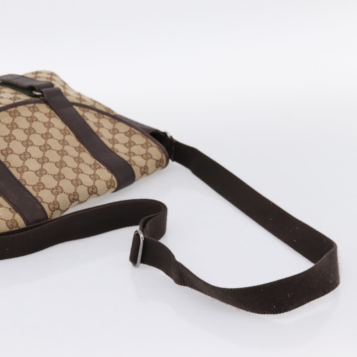 GUCCI GG Canvas Shoulder Bag Beige Silver 145859 Auth hk4060