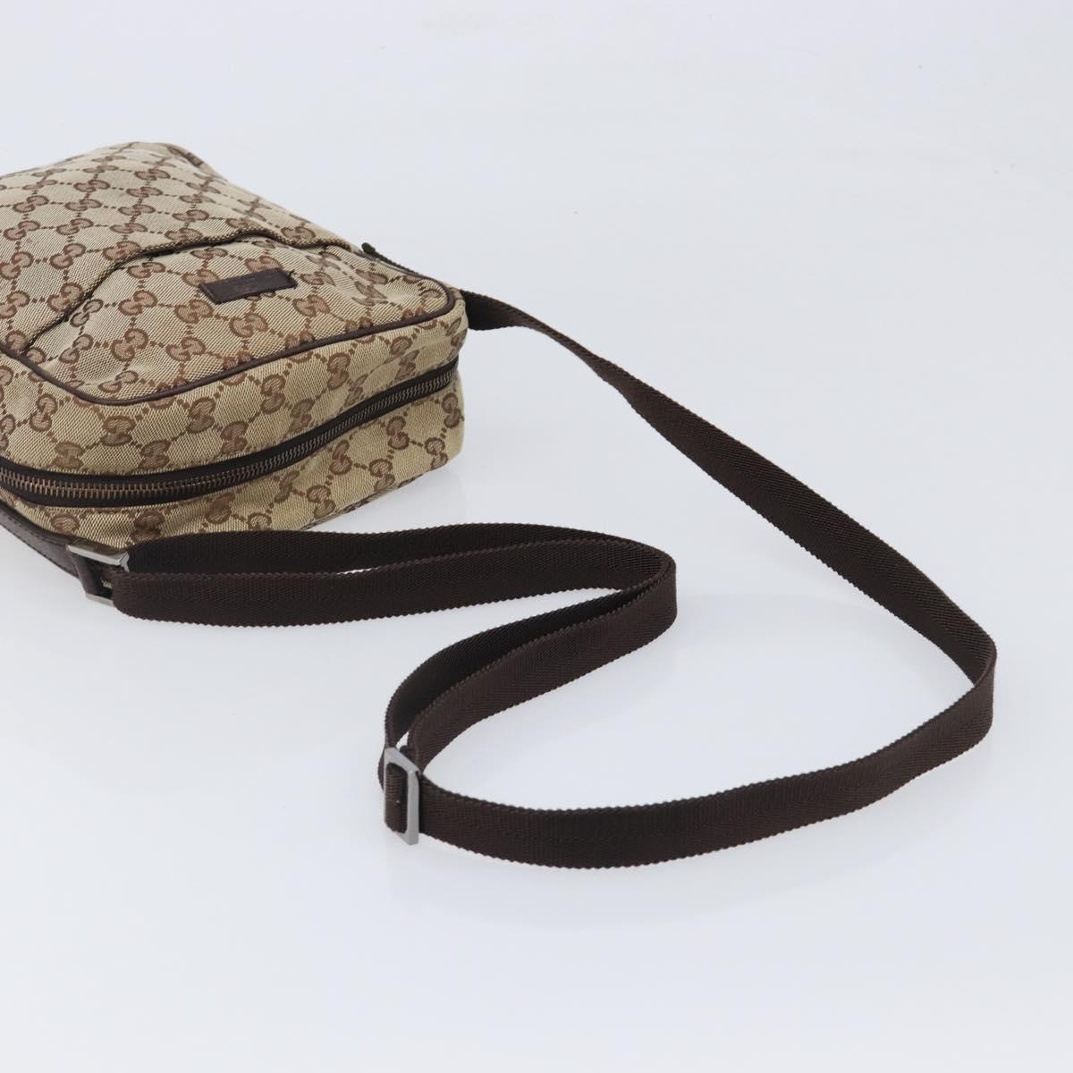 GUCCI GG Canvas Shoulder Bag Beige Silver 122759 Auth hk4061