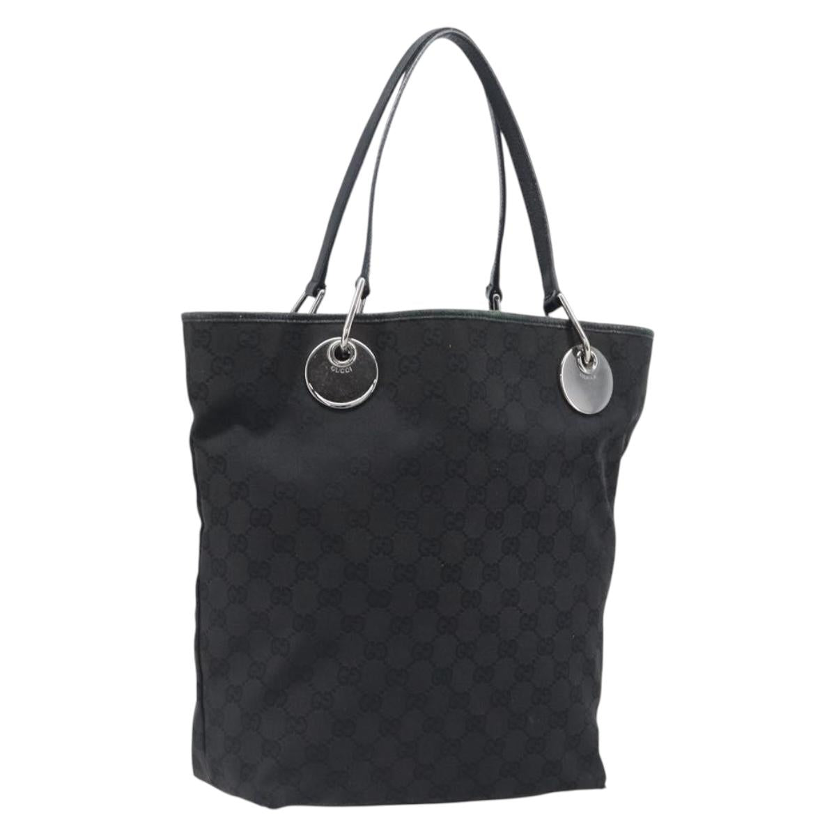 GUCCI GG Canvas Tote Bag Black Silver 120836 Auth hk4062