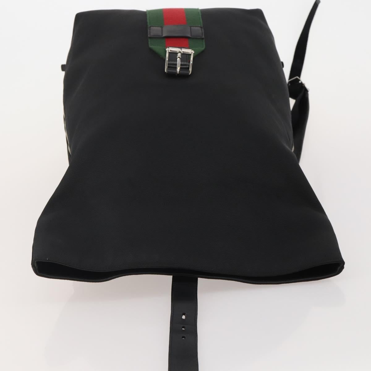 GUCCI Web Sherry Line Backpack Canvas Leather Black Silver 337075 Auth hk4063A
