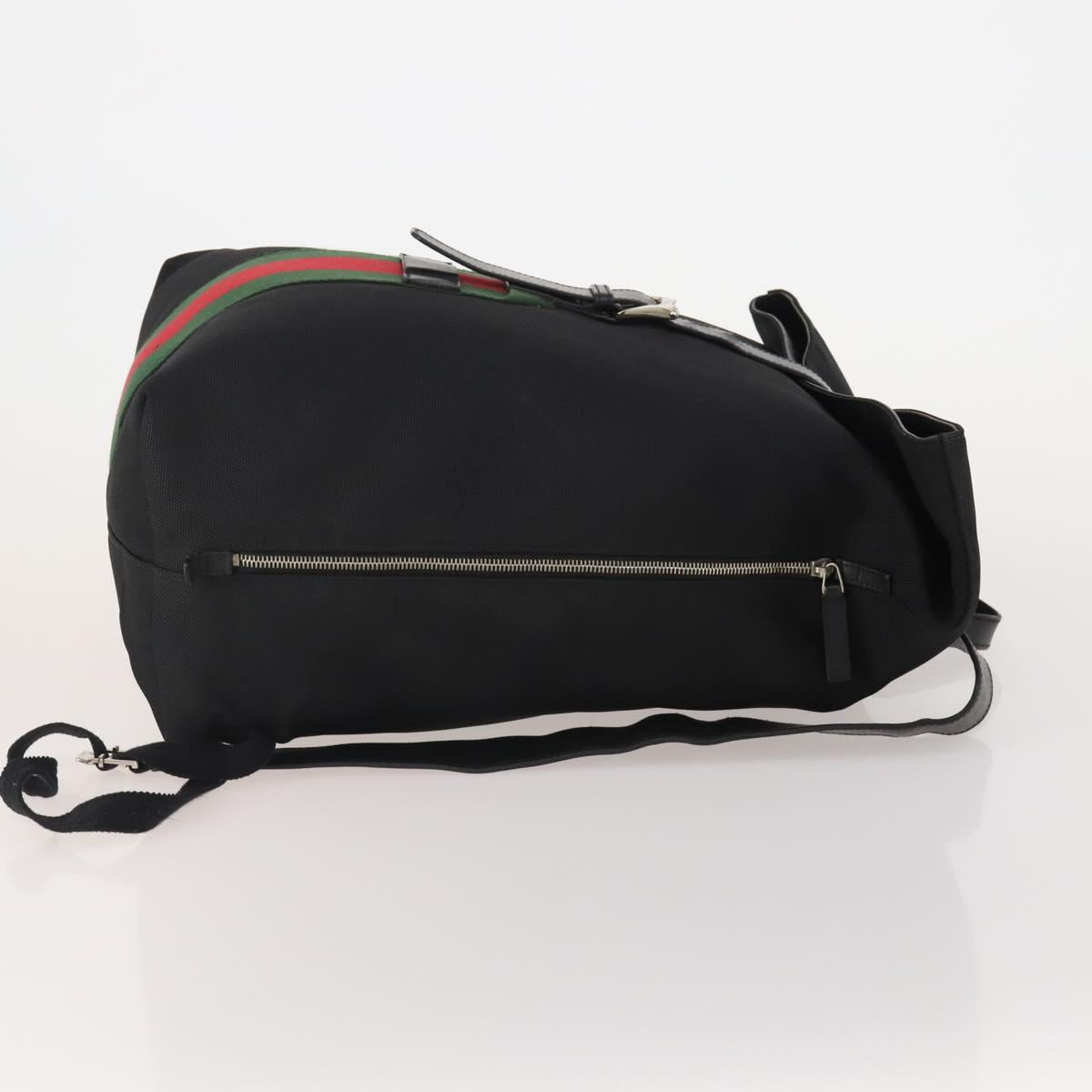 GUCCI Web Sherry Line Backpack Canvas Leather Black Silver 337075 Auth hk4063A