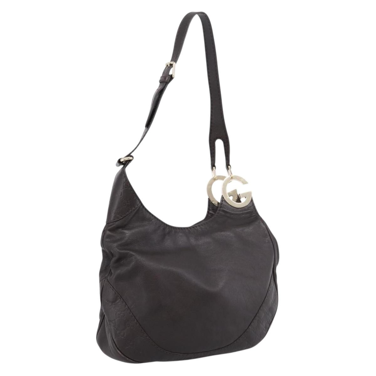 GUCCI GG Canvas Guccissima Bag Leather Dark Brown Gold 203503 Auth hk4064