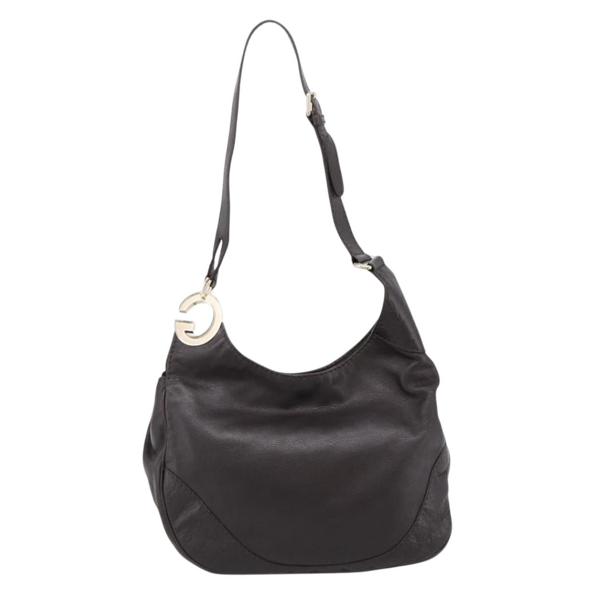 GUCCI GG Canvas Guccissima Bag Leather Dark Brown Gold 203503 Auth hk4064