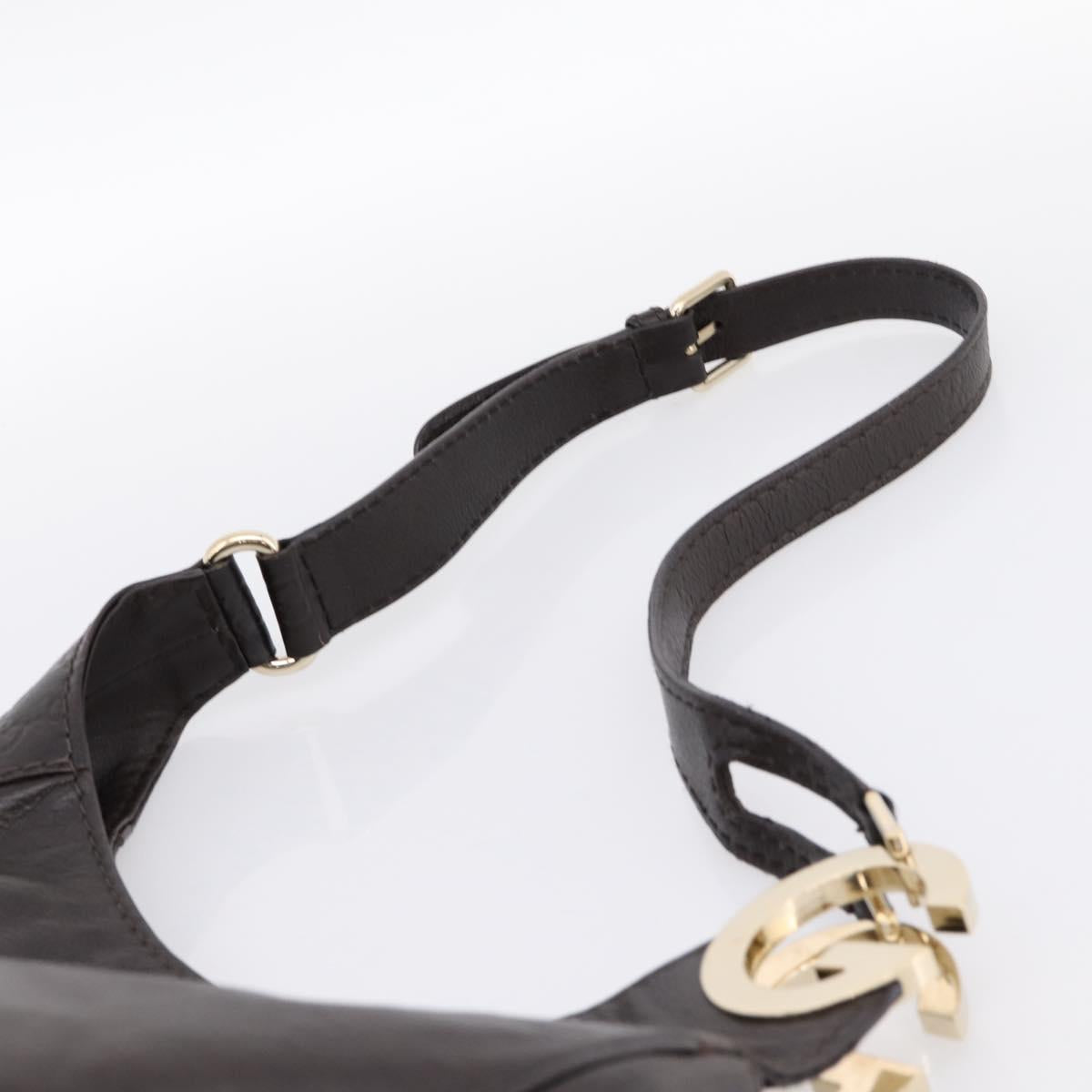 GUCCI GG Canvas Guccissima Bag Leather Dark Brown Gold 203503 Auth hk4064