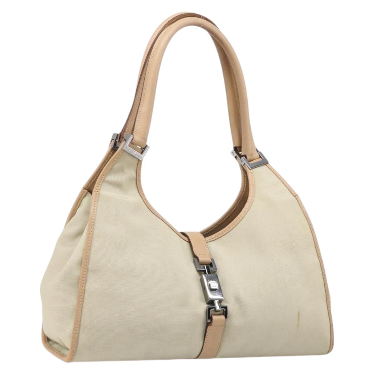 GUCCI Jackie Hand Bag Canvas Beige Silver 002 1067 Auth hk4065