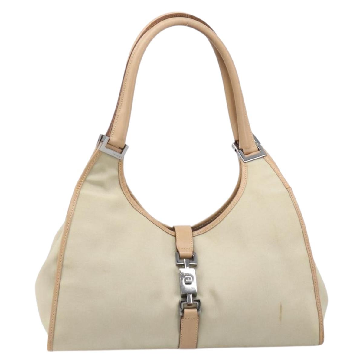 GUCCI Jackie Hand Bag Canvas Beige Silver 002 1067 Auth hk4065