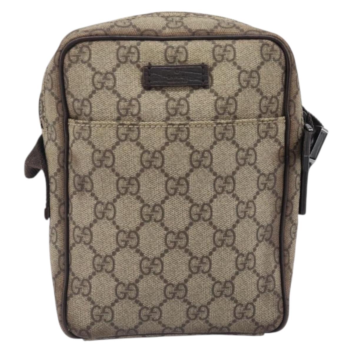 GUCCI GG Supreme Shoulder Bag PVC Beige Silver 122754 Auth hk4066
