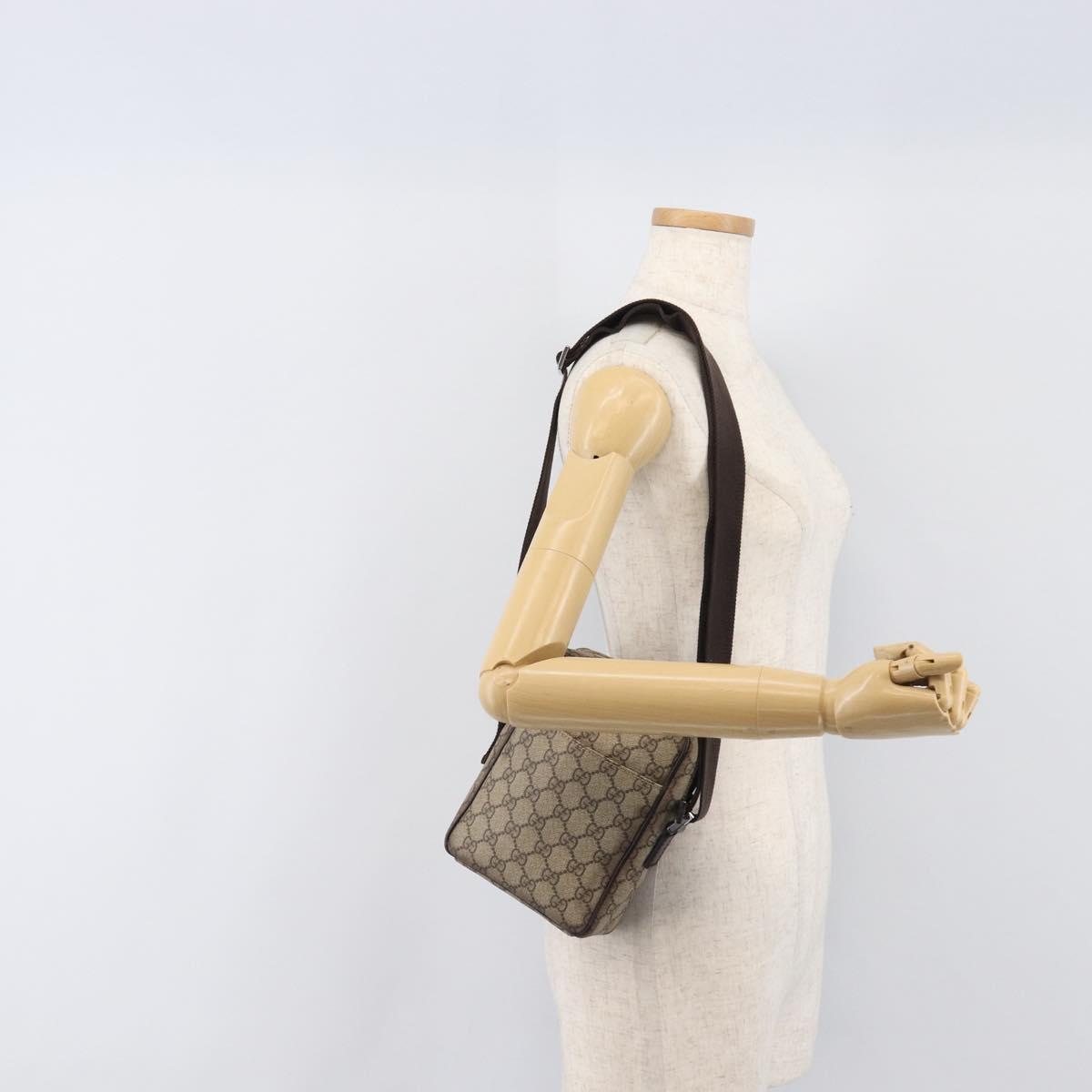 GUCCI GG Supreme Shoulder Bag PVC Beige Silver 122754 Auth hk4066