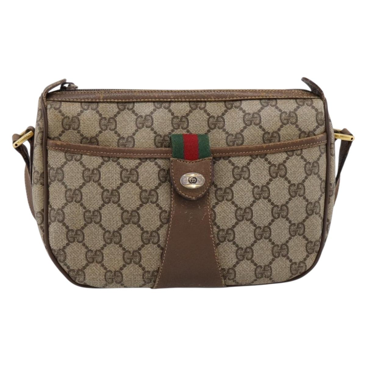 GUCCI GG Supreme Web Sherry Line Bag PVC Beige Gold 89 02 032 Auth hk4068