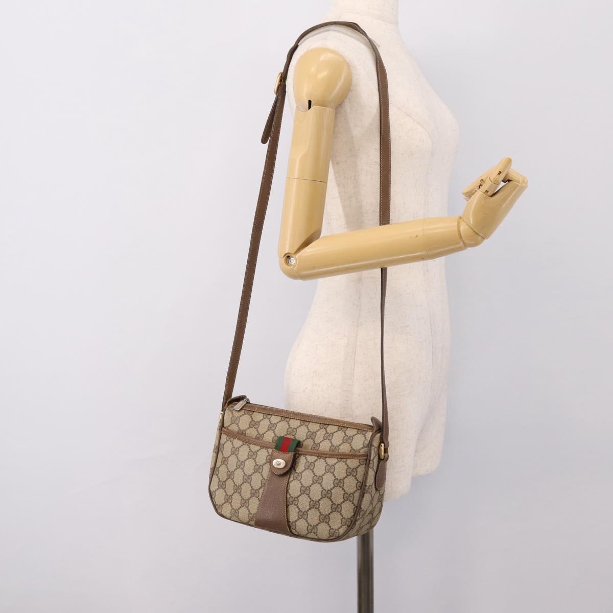 GUCCI GG Supreme Web Sherry Line Bag PVC Beige Gold 89 02 032 Auth hk4068