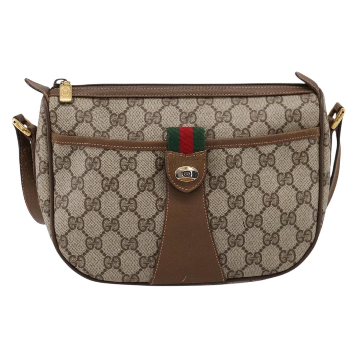 GUCCI GG Supreme Web Sherry Line Bag PVC Beige Gold 89 02 032 Auth hk4069