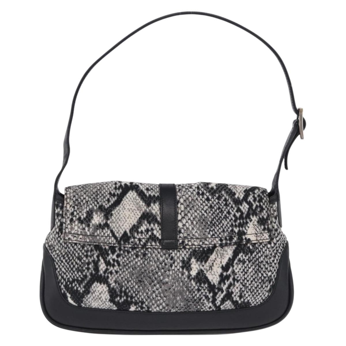 GUCCI Jackie Shoulder Bag Canvas Black Silver Auth hk4070A