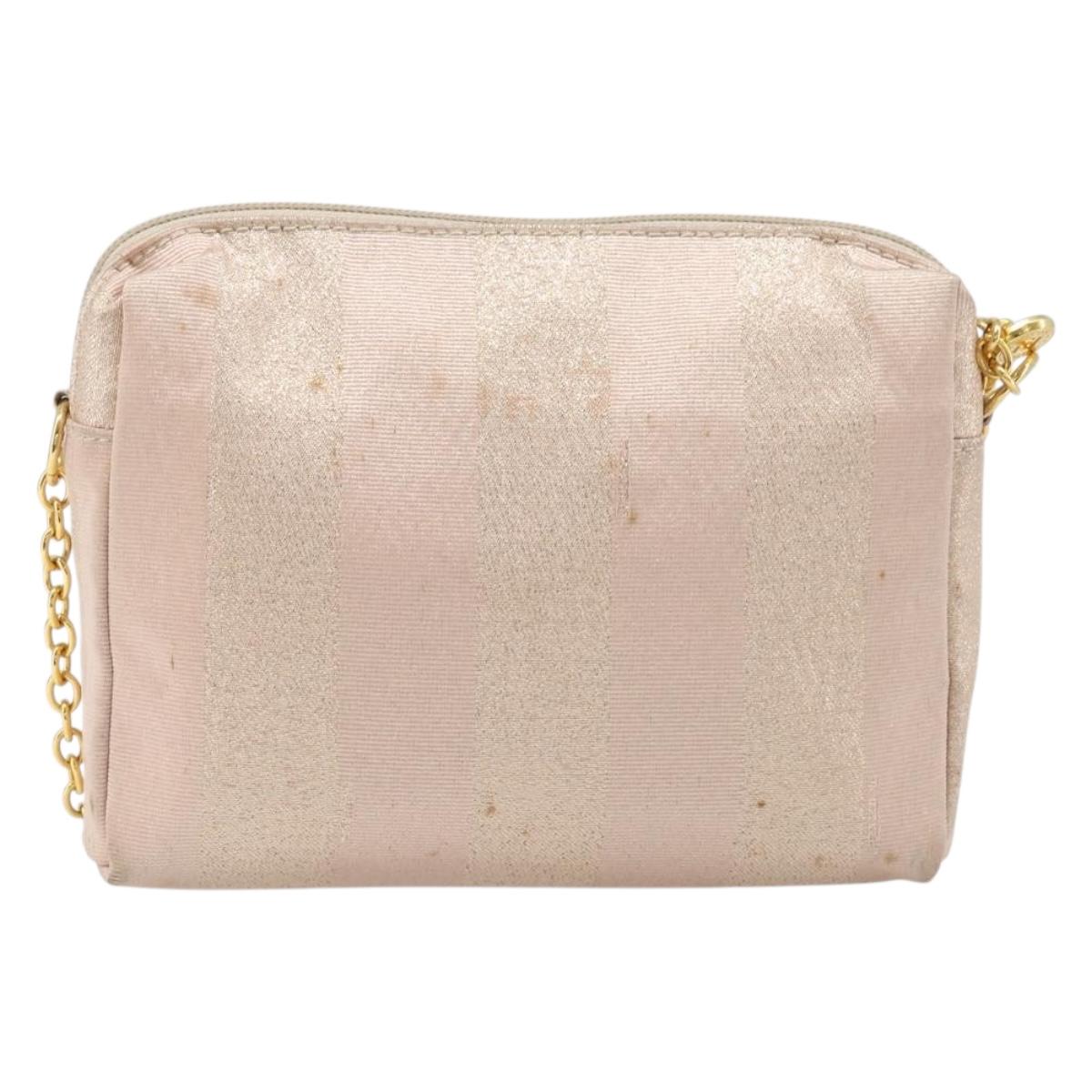 FENDI Chain Shoulder Bag Canvas Pink Gold Auth hk4075