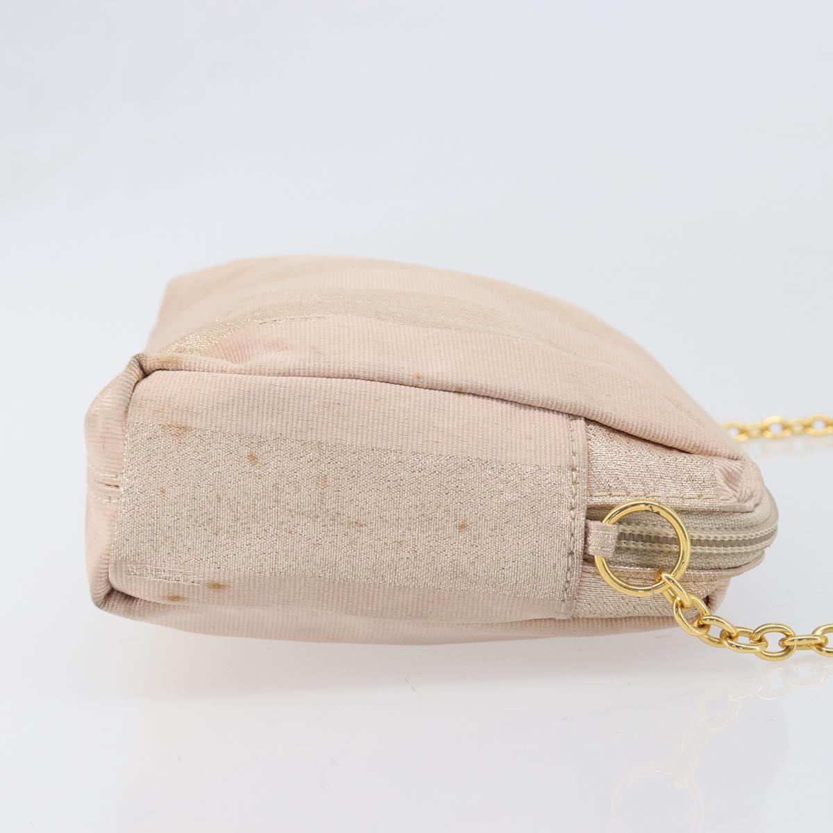 FENDI Chain Shoulder Bag Canvas Pink Gold Auth hk4075