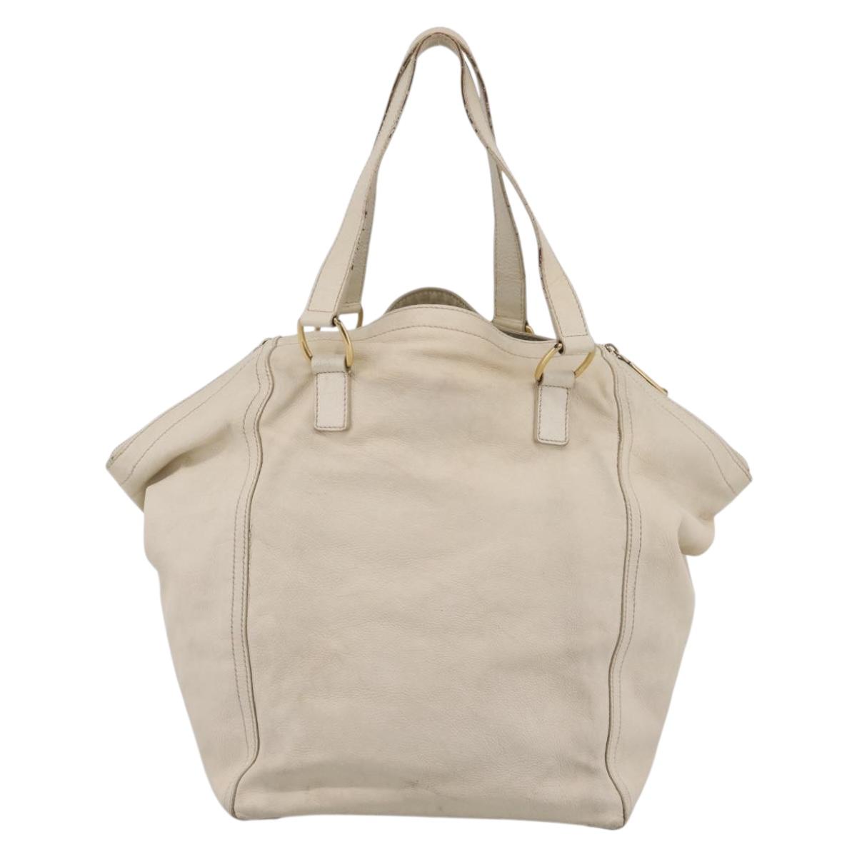 SAINT LAURENT Downtown Tote Bag Leather White Gold 175884 Auth hk4076