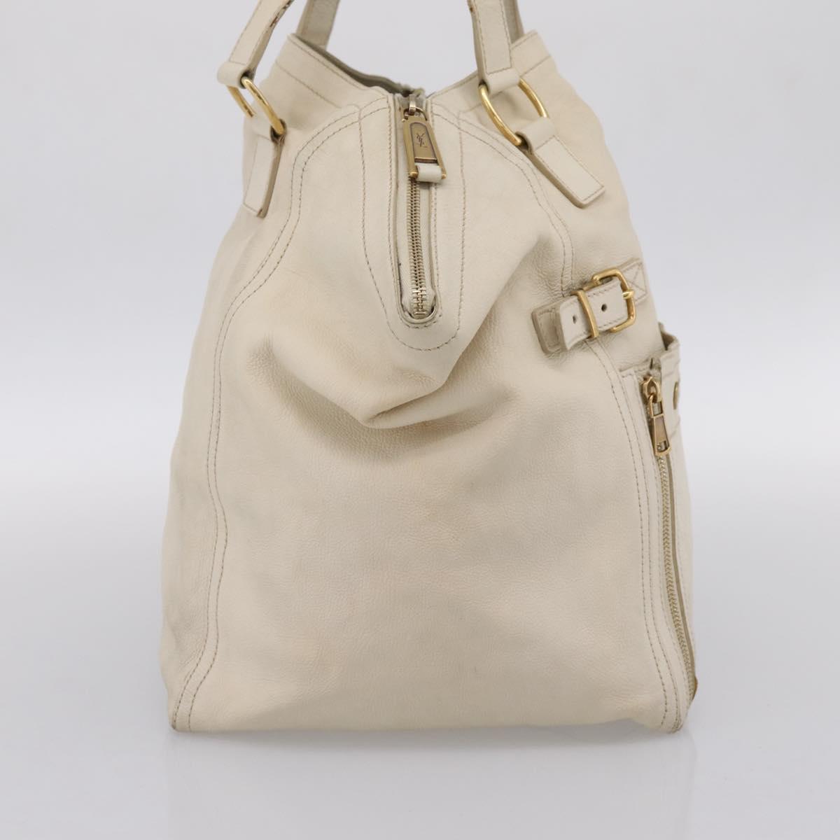 SAINT LAURENT Downtown Tote Bag Leather White Gold 175884 Auth hk4076