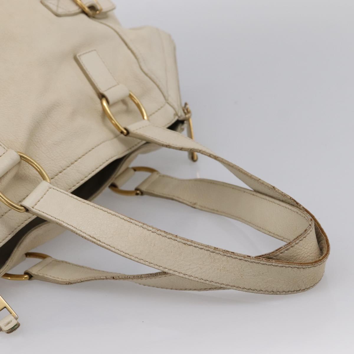 SAINT LAURENT Downtown Tote Bag Leather White Gold 175884 Auth hk4076