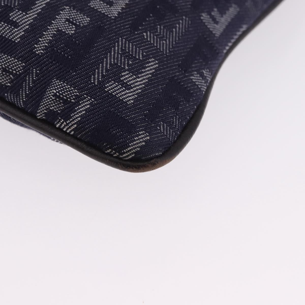 FENDI Zucchino Canvas Hand Bag Blue Silver Auth hk4080A
