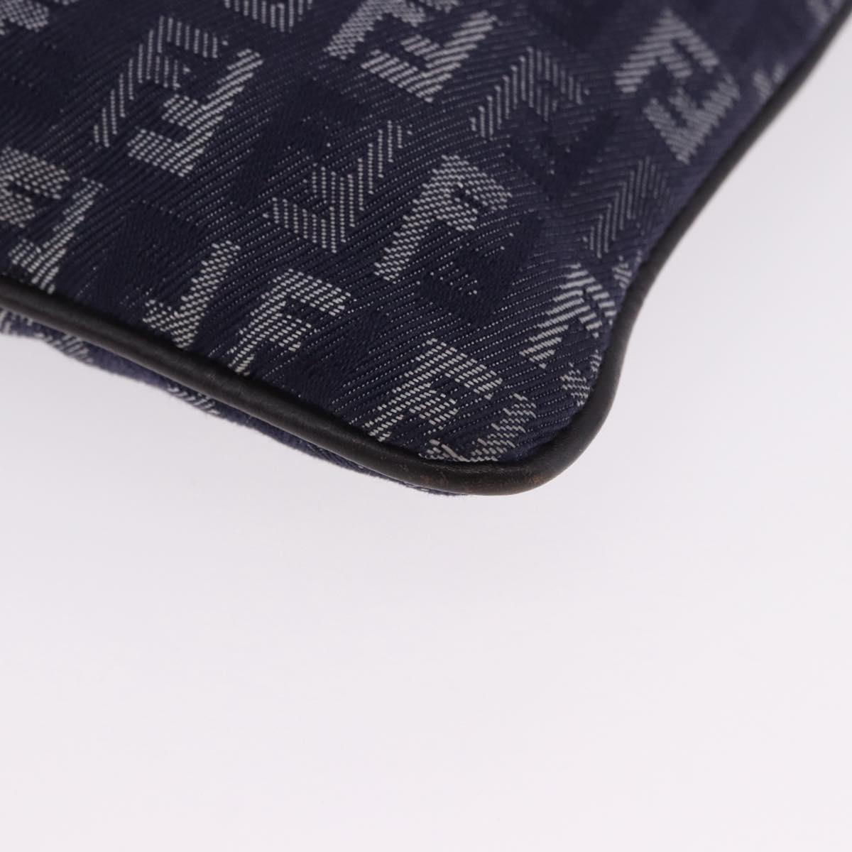FENDI Zucchino Canvas Hand Bag Blue Silver Auth hk4080A