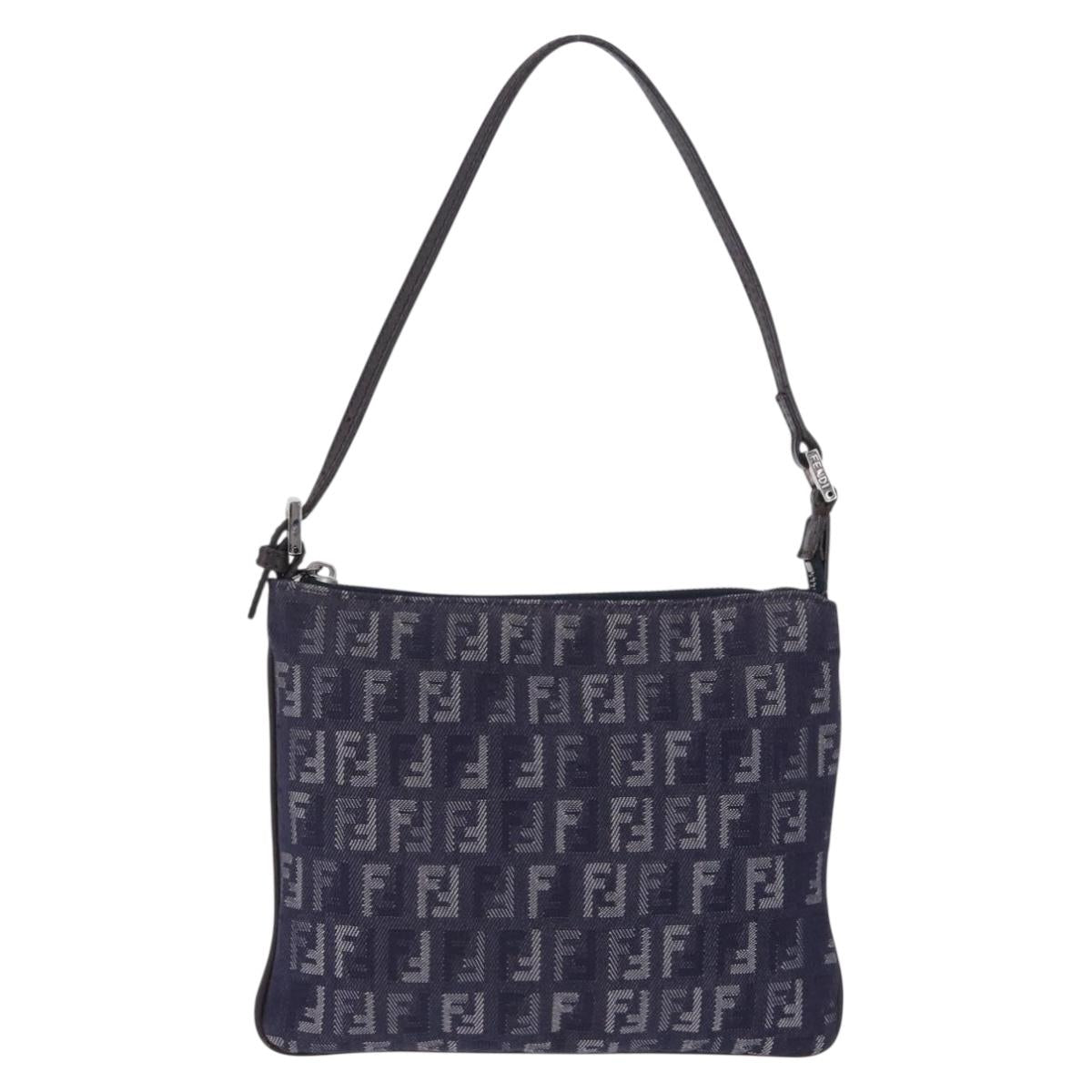 FENDI Zucchino Canvas Hand Bag Blue Silver Auth hk4080A