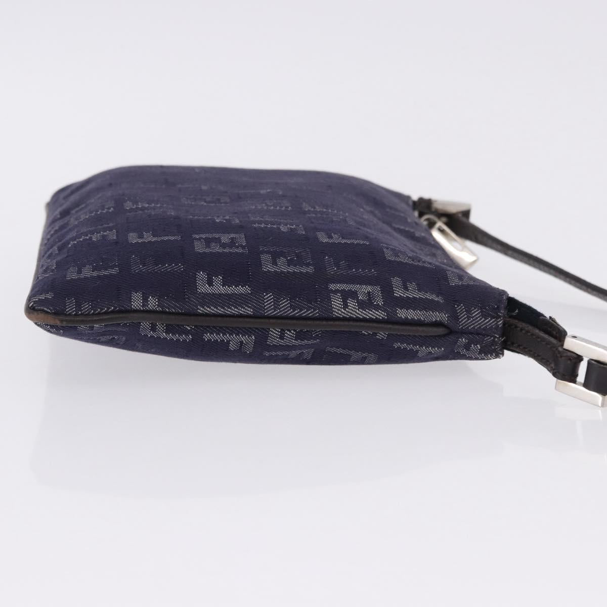 FENDI Zucchino Canvas Hand Bag Blue Silver Auth hk4080A