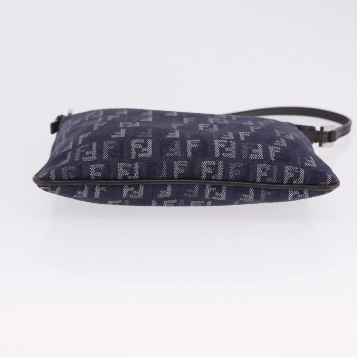 FENDI Zucchino Canvas Hand Bag Blue Silver Auth hk4080A