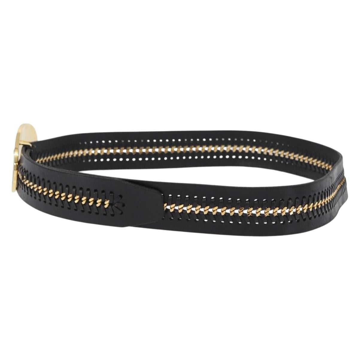VERSACE Belt Leather 43.3"" Black Gold Auth hk4097