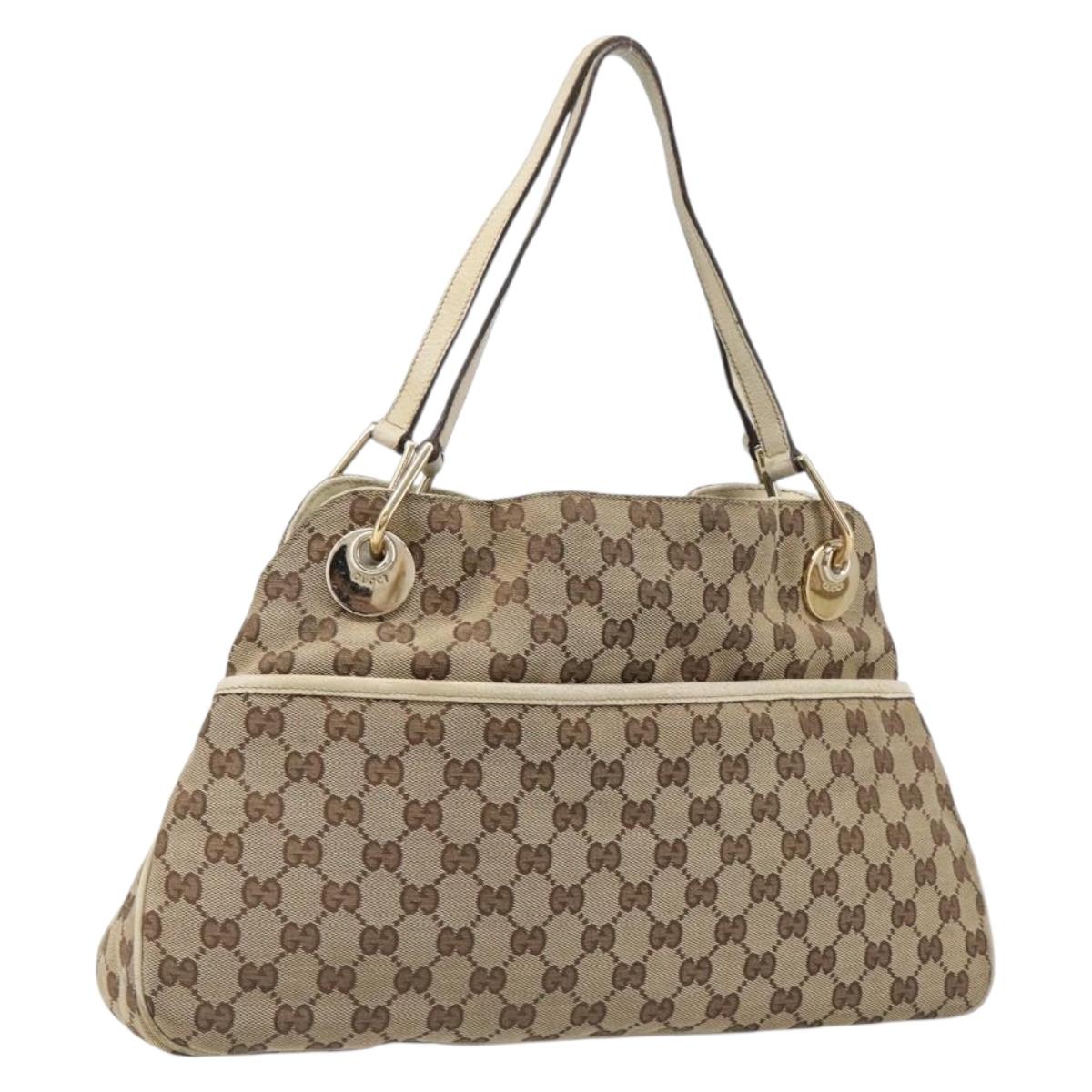 GUCCI GG Canvas Tote Bag Beige Gold 121023 Auth hk4121