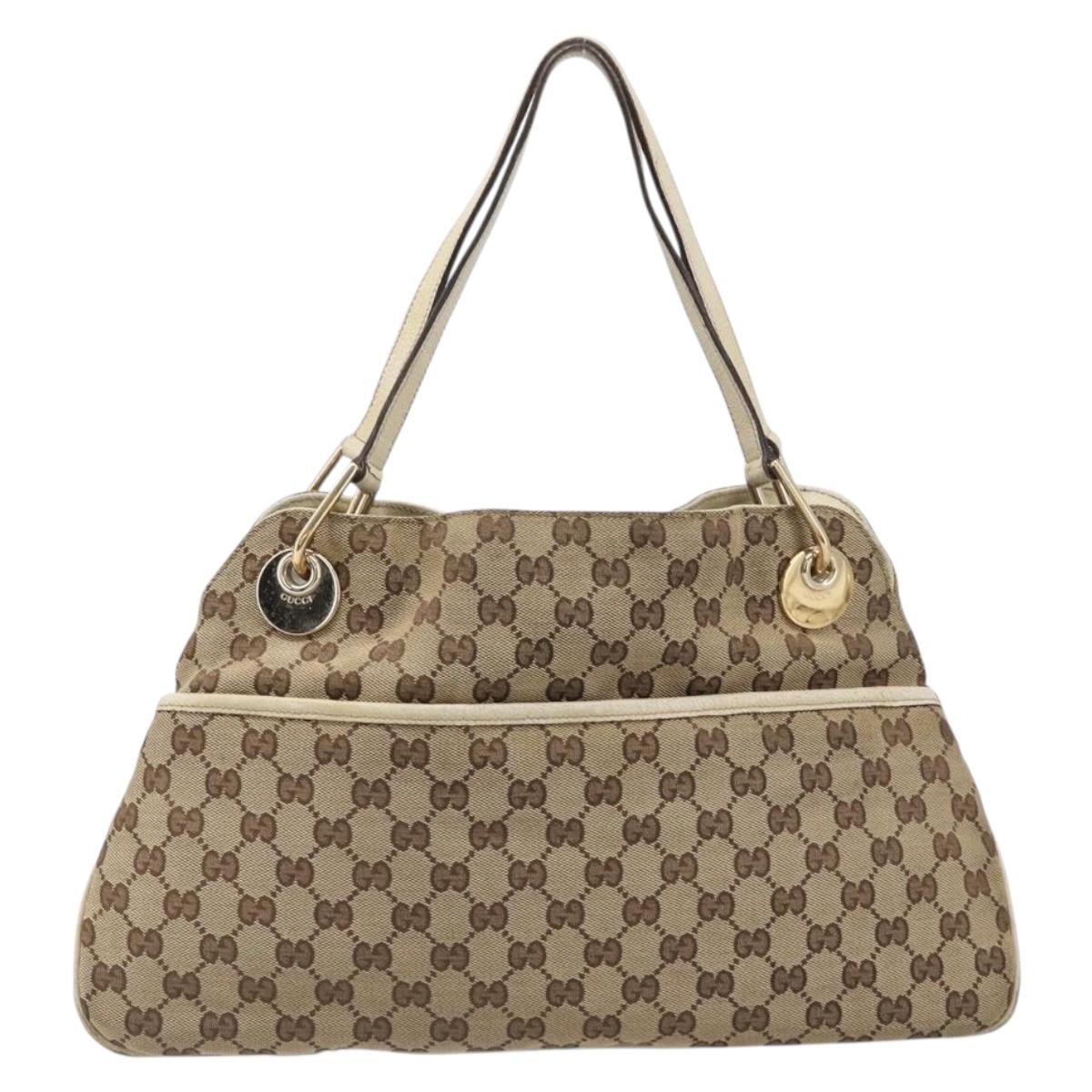 GUCCI GG Canvas Tote Bag Beige Gold 121023 Auth hk4121