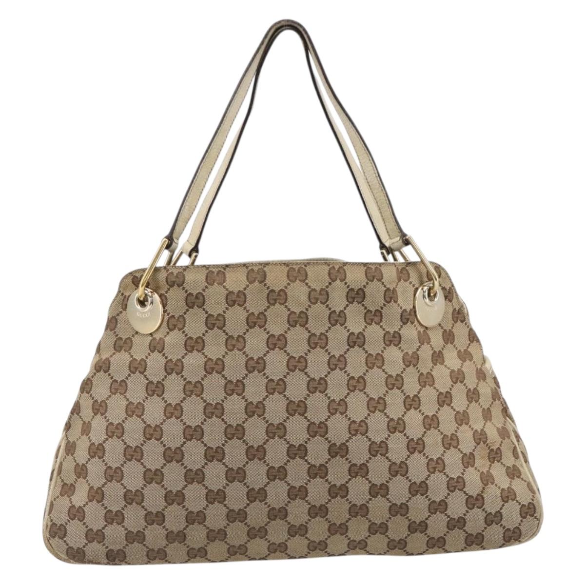 GUCCI GG Canvas Tote Bag Beige Gold 121023 Auth hk4121